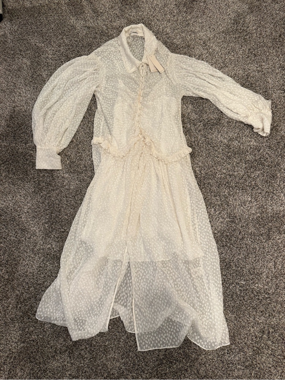 Rebecca Taylor Silk Blend Swiss Dot Ruffle Dress Ivory Size 10 Tags Attached - Picture 4 of 15